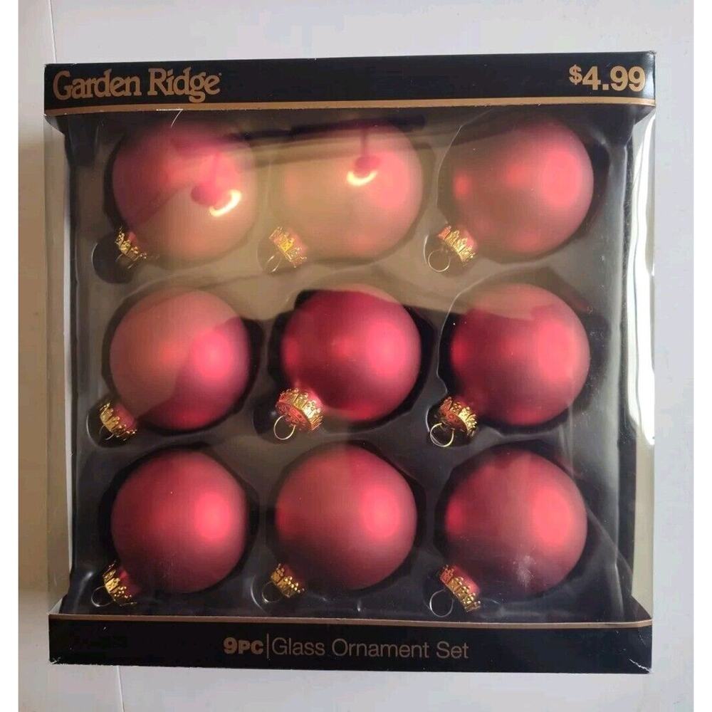VTG Garden Ridge Glass Christmas Ornament Dark Red Tone 2 3/4" Made USA Set Of 9